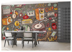 Retro Music Doodle Wallpaper : Pop Art Cassette and Radio Mural - View 3