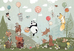 Balloon Animals Wallpaper : Panda And Friends Flying Mural - View 2