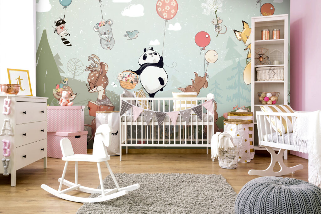 Balloon Animals Wallpaper : Panda And Friends Flying Mural - View 6