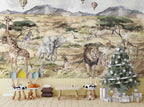 Watercolor Safari Wallpaper : African Savanna Animals Mural