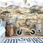 Watercolor Safari Wallpaper : African Savanna Animals Mural - View 5