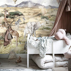 Watercolor Safari Wallpaper : African Savanna Animals Mural - View 4