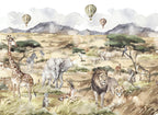 Watercolor Safari Wallpaper : African Savanna Animals Mural - flat design