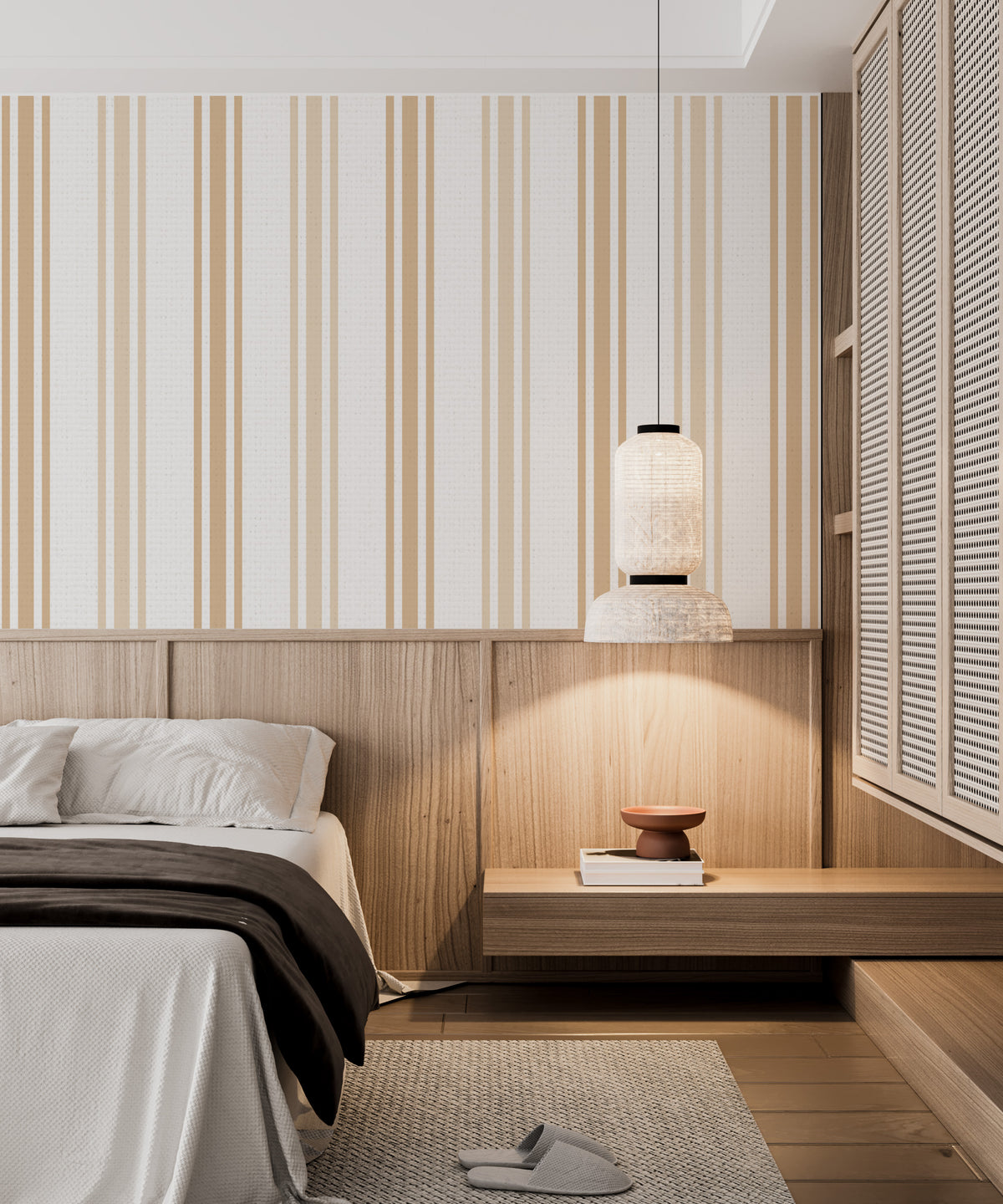 Beige Stripe Wallpaper : Earth Tone Vertical Stripe Pattern - View 4