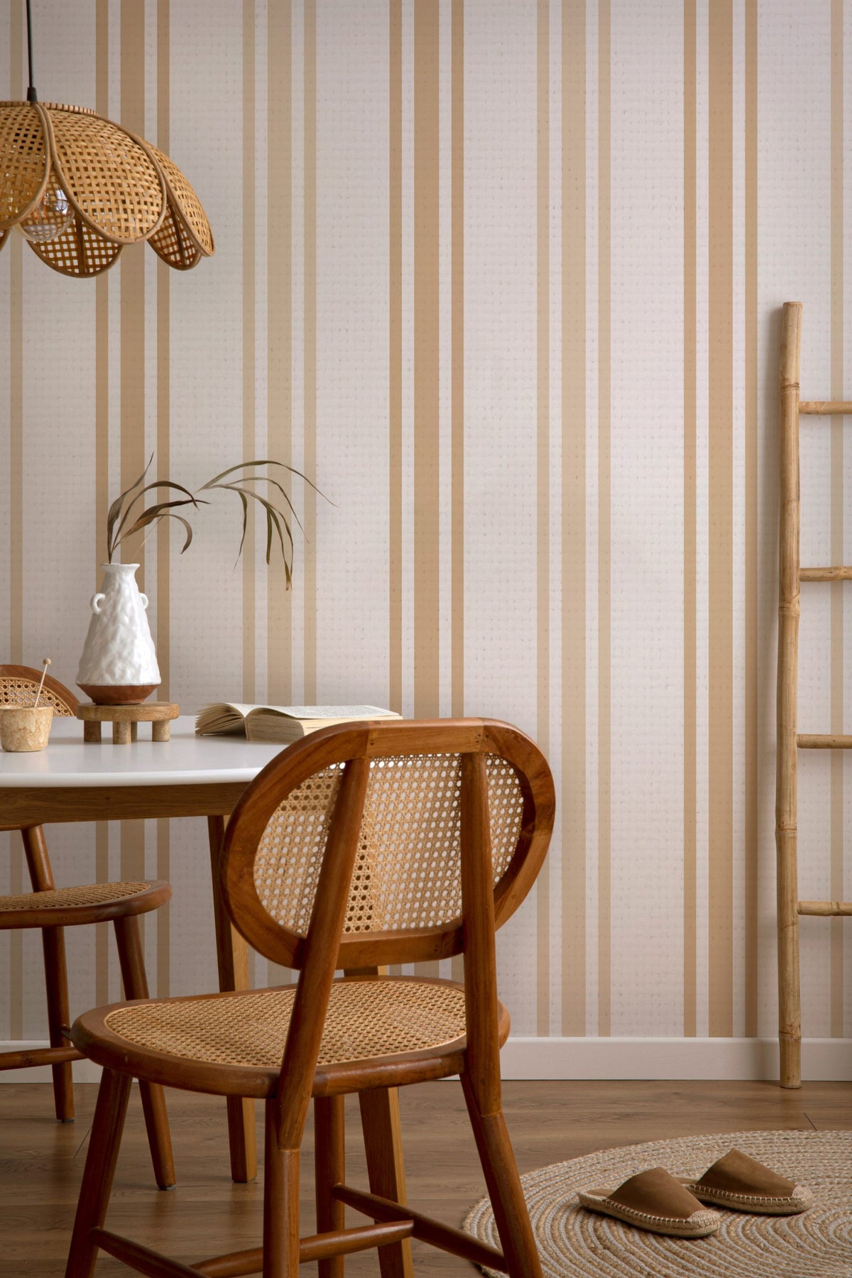 Beige Stripe Wallpaper : Earth Tone Vertical Stripe Pattern - View 5