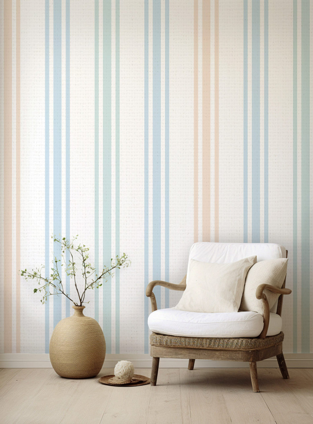 Pastel Stripe Wallpaper : Blue Pink And Green Vertical Pattern - View 3