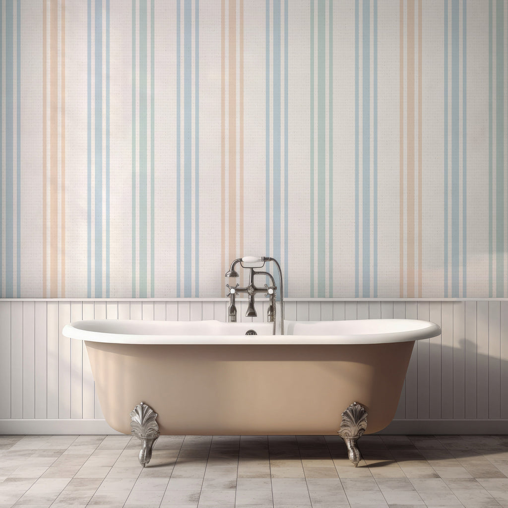 Pastel Stripe Wallpaper : Blue Pink And Green Vertical Pattern - View 5