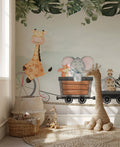 Giraffe Bicycle Train Wallpaper : Jungle Friends Nursery Mural