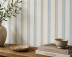 Blue and Cream Stripe Wallpaper : Classic Vertical Line Wall Mural - View 3