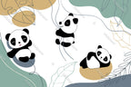 Panda Wallpaper : Swinging Pandas Kids Mural - flat design