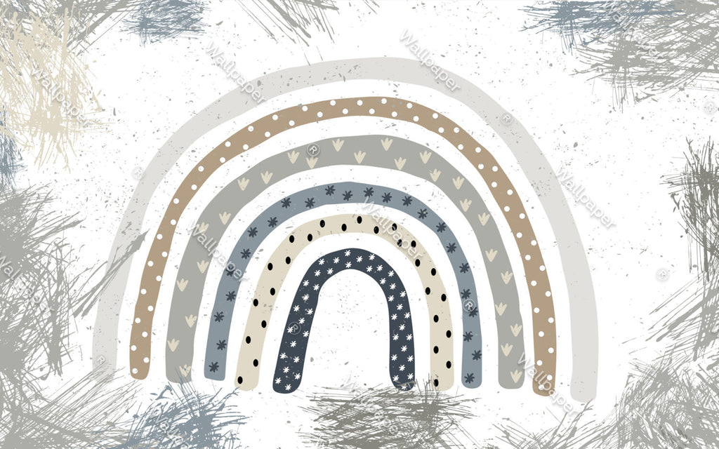 Star Rainbow Wallpaper : Boho Hearts Nursery Mural - flat design