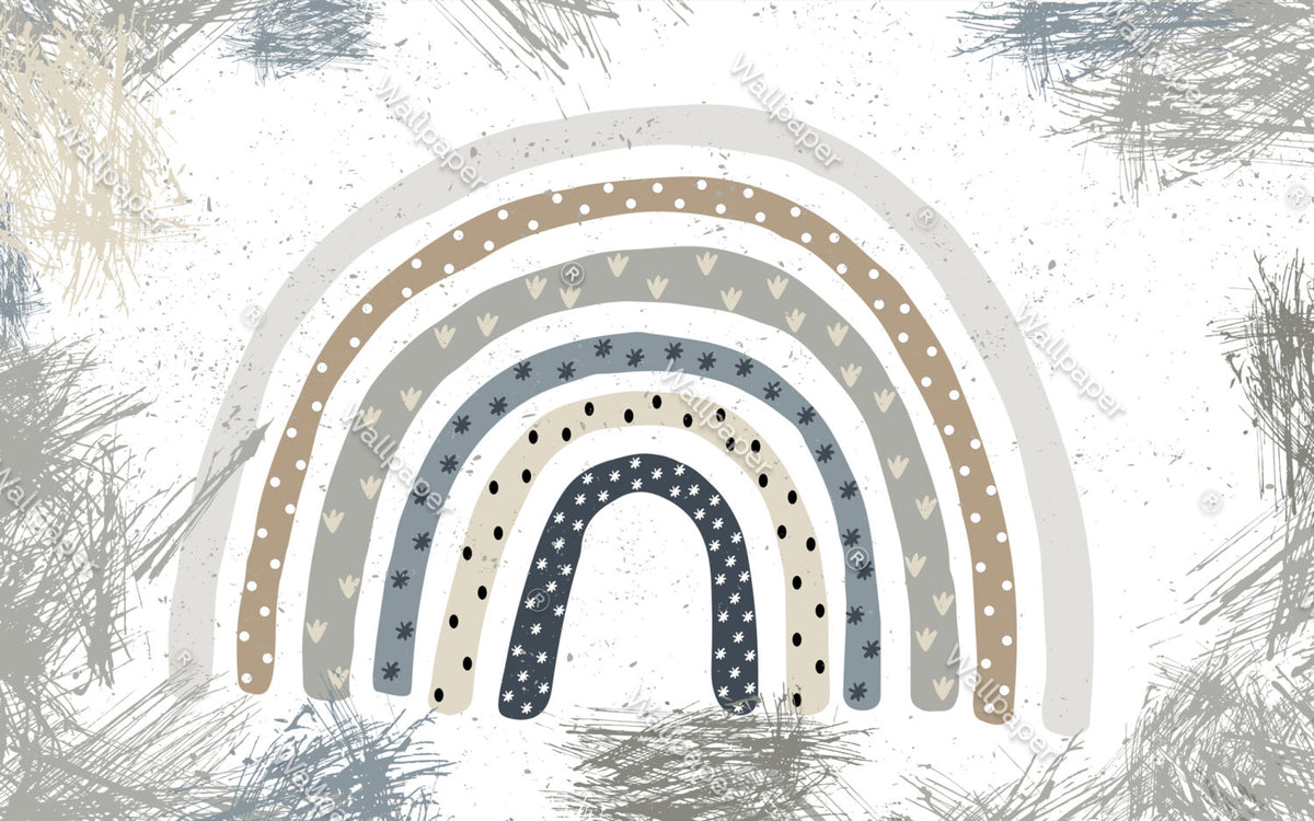 Star Rainbow Wallpaper : Boho Hearts Nursery Mural - flat design