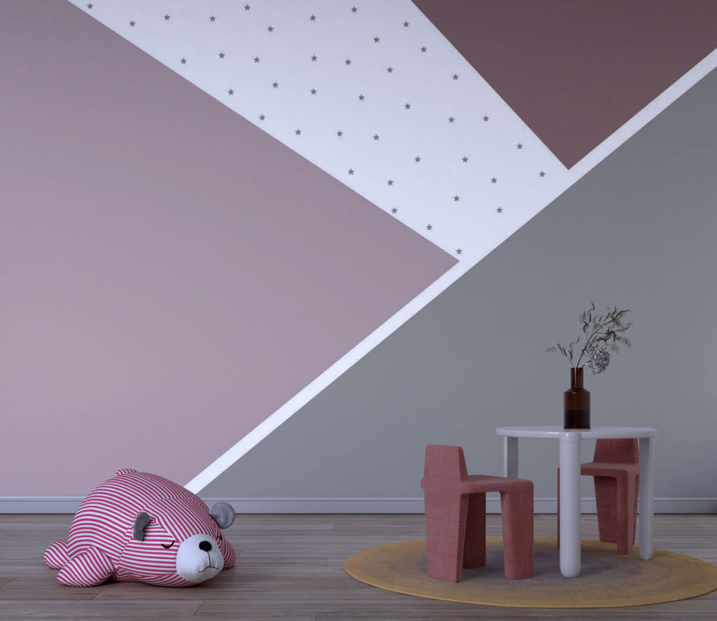Blush and Grey Geometric Wallpaper : Starry Triangle Mural - View 2
