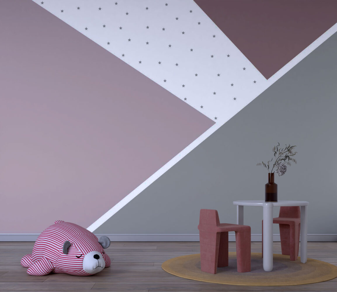 Blush and Grey Geometric Wallpaper : Starry Triangle Mural - View 2