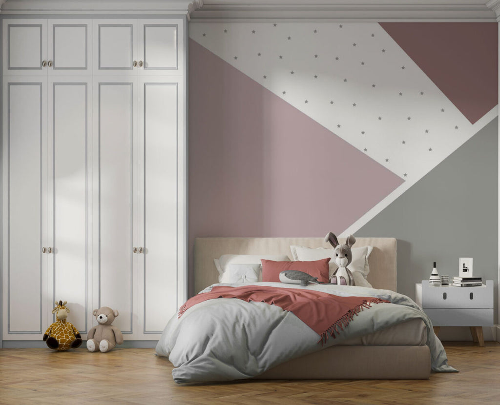 Blush and Grey Geometric Wallpaper : Starry Triangle Mural