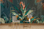 Watercolor Tropical Leaves Wallpaper : Bold Bromeliad Mural - View 3