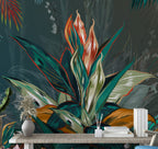 Watercolor Tropical Leaves Wallpaper : Bold Bromeliad Mural