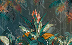 Watercolor Tropical Leaves Wallpaper : Bold Bromeliad Mural - flat design