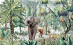 Jungle Elephant Wallpaper : Forest Animals Mural - flat design