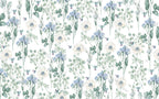 Blue Wildflower Bird Wallpaper : Botanical Hummingbird Pattern - flat design