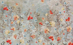 Red Poppy Branch Wallpaper : Colorful Floral Mural - flat design