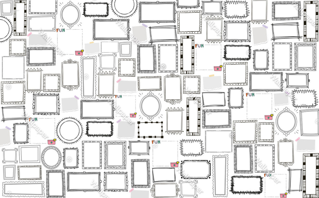 Doodle Frames Wallpaper : Black And White Sketch Mural - flat design