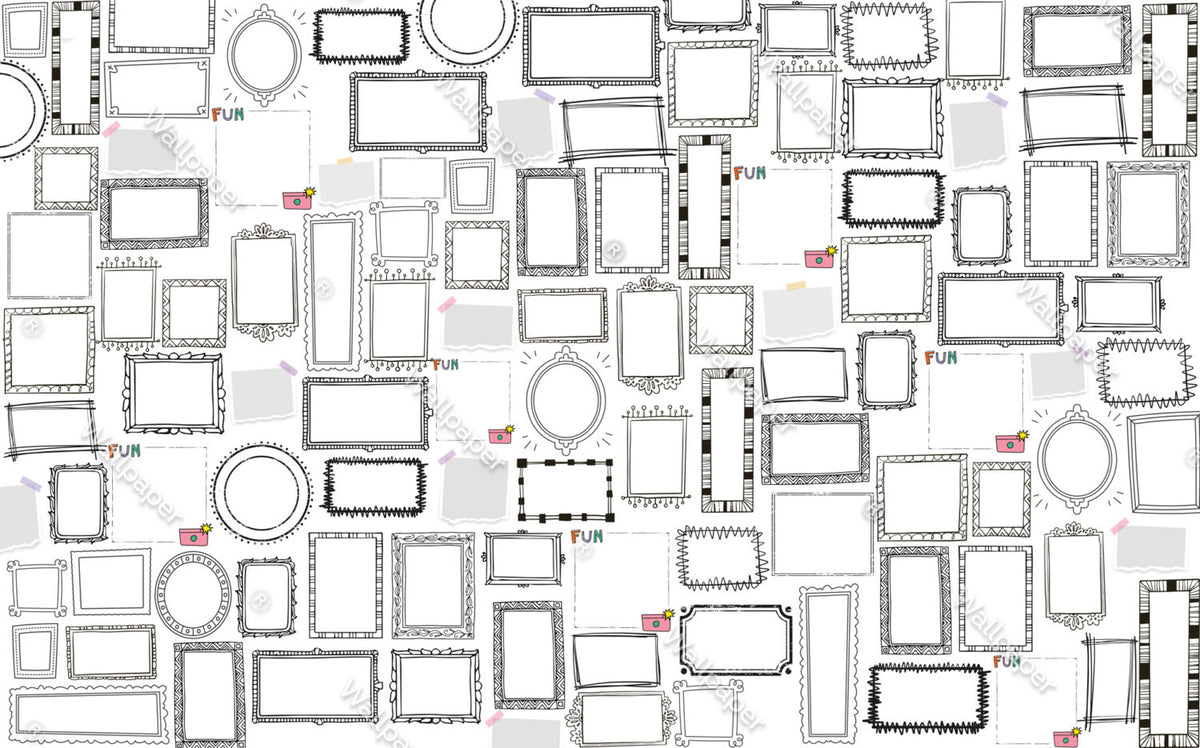 Doodle Frames Wallpaper : Black And White Sketch Mural - flat design