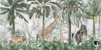 Giraffe Zebra Safari Wallpaper : Watercolor Jungle Mural - flat design