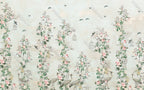 Birds On Blossom Wallpaper : Pale Rose Branch Mural - flat design