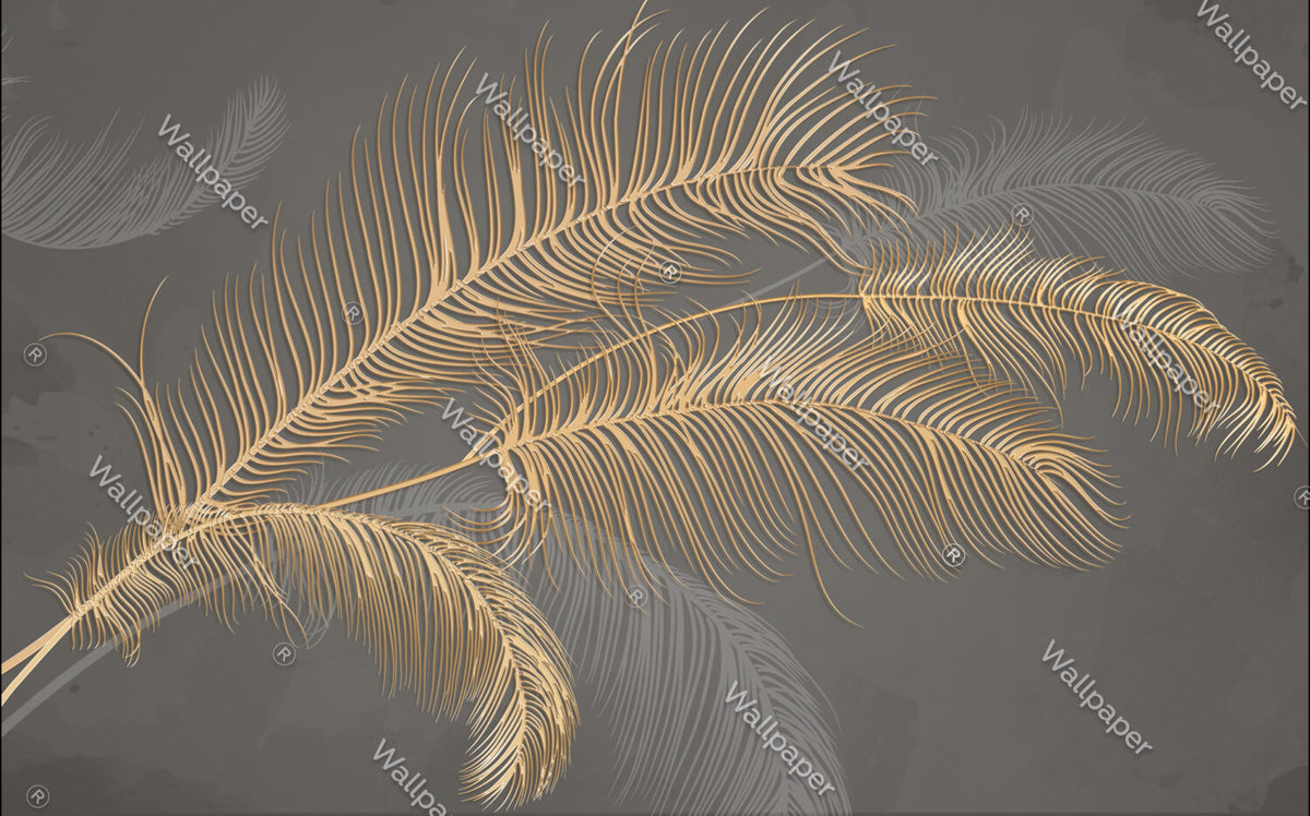 Gold Palm Leaf Wallpaper : Charcoal Fronds Mural - flat design