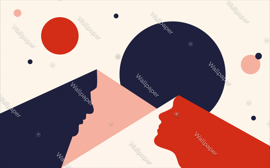 Mid-Century Mountain Wallpaper : Navy Red Abstract Mural - flat design