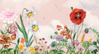 Wildflower Meadow Wallpaper : Pink Sky Floral Mural - flat design