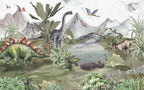 Lakeside Dinosaurs Wallpaper : Watercolor Prehistoric Mural - flat design