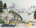Dinosaur Lake Wallpaper : Pastel Prehistoric Kids Mural - View 3