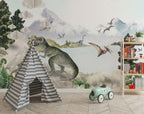 Dinosaur Lake Wallpaper : Pastel Prehistoric Kids Mural - View 5