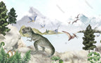Dinosaur Lake Wallpaper : Pastel Prehistoric Kids Mural - flat design