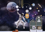 Purple Galaxy Astronaut Wallpaper : Floating Spaceman and Moon Mural - View 3