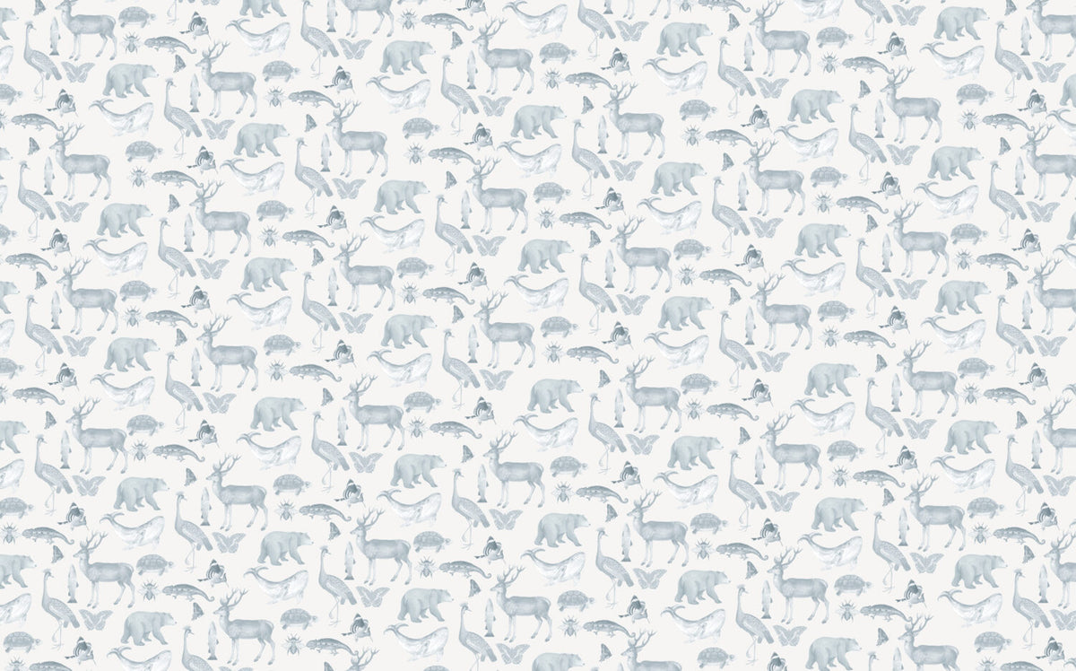 Soft Blue Animal Kingdom Wallpaper : Watercolor Wildlife Pattern - View 2