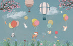 Turquoise Balloon Animals Wallpaper : Blossom Meadow Nursery Mural - flat design