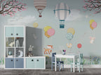 Mint Balloon Animals Wallpaper : Soft Meadow Nursery Mural