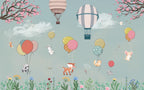 Mint Balloon Animals Wallpaper : Soft Meadow Nursery Mural - flat design