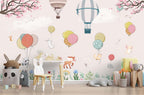 Blush Balloon Animals Wallpaper : Pink Meadow Nursery Mural - View 3