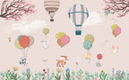 Blush Balloon Animals Wallpaper : Pink Meadow Nursery Mural - flat design