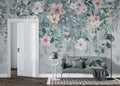 Hanging Eucalyptus Floral Wallpaper : Dusty Blue Watercolor Mural
