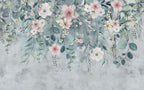 Hanging Eucalyptus Floral Wallpaper : Dusty Blue Watercolor Mural - flat design