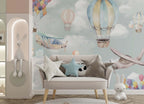 Hot Air Balloon Kids Wallpaper : Giraffe and Airplane Sky Mural - View 5