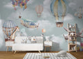 Hot Air Balloon Kids Wallpaper : Giraffe and Airplane Sky Mural