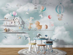 Tightrope Animals Wallpaper : Bunny and Bear Balloon Sky Mural - View 3
