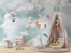 Tightrope Animals Wallpaper : Bunny and Bear Balloon Sky Mural - View 4