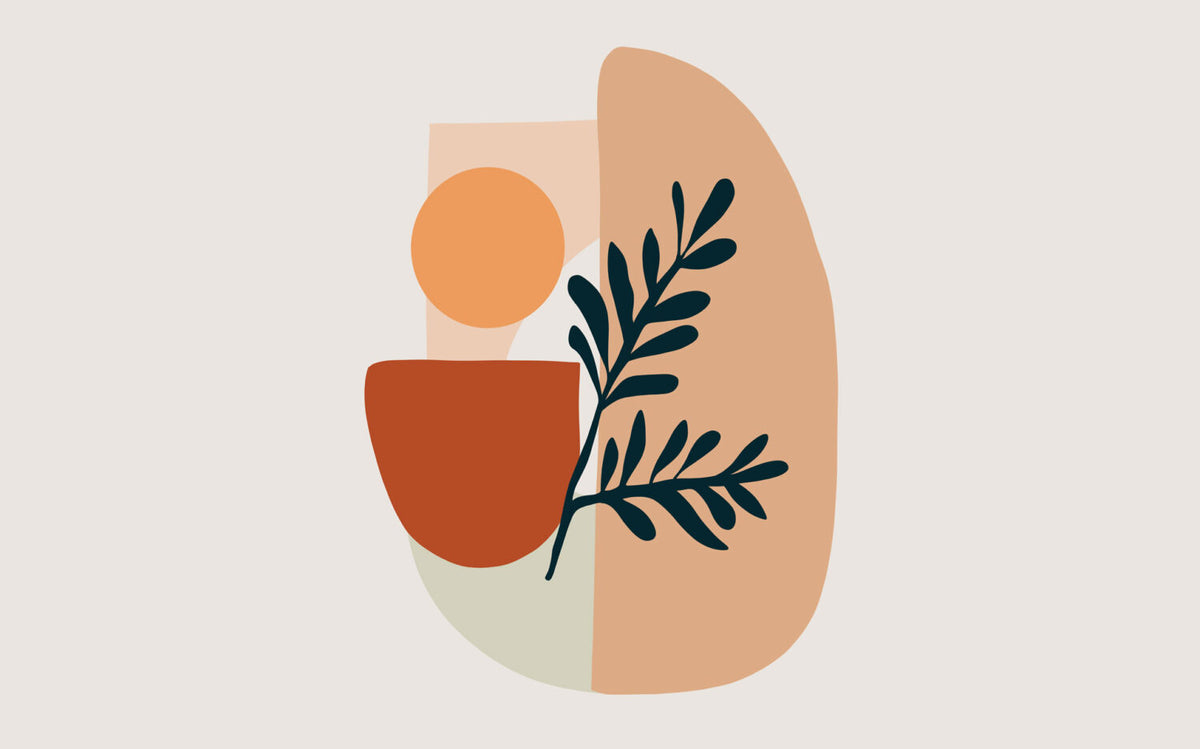Boho Leaf Sun Wallpaper : Terracotta Abstract Shapes Mural - flat design